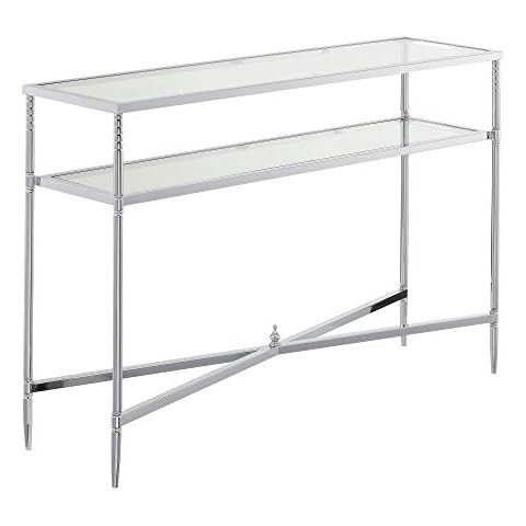 Mesa de consola Tudor de Convenience Concepts con cristal templado y marco cromado Cover