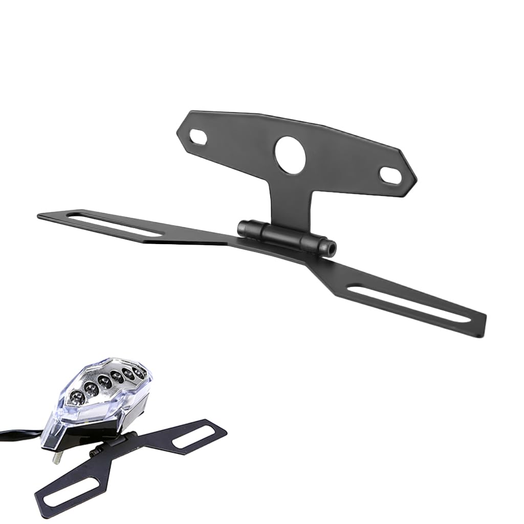 STHIRA® Generic Folding Motorcycle Tail Light adjustable license plate bracket rear mount compatible with number plate holder for bike style durable folding design for motorbike rear fender-image-6