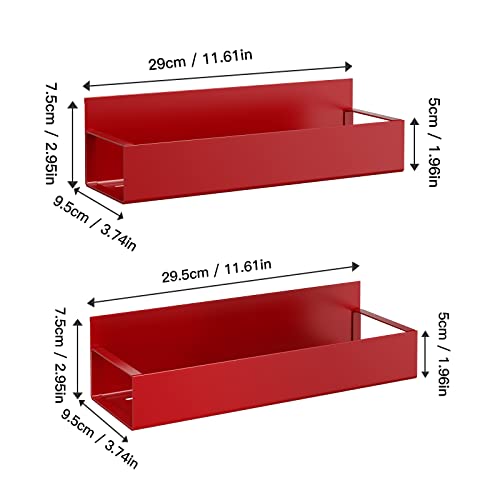 Image of OrganizeMee Movable Kitchen Organizer Storage Spice Magnetic Rack,Decorate Your Fridge,Washing Machine & Microwave Oven with Metal Fridge Side Rack 1 Year Warranty: Red,Window Mount,Floating Shelves