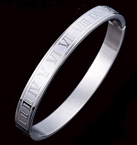 Jaline Gold Silver Rose Gold Plated Bracelets For Men Women Roman Numeral Bangle Bracelet Stainless Steel Personalized Engraved Unisex Gift (Silver 8Mm Mens) #TOP2