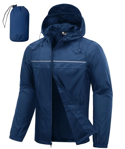 SWISSWELL Mens Breathable Mesh Lined Rain Jacket & Coats, Packable Lightweight Waterproof Hooded Windbreaker for Golf Hiking Navy Blue 5XL