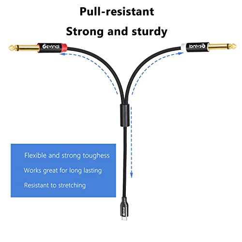 Devinal USB C to 1/4" inch Audio Cable, Type C to Dual 6.35mm TRS Stereo Aux Cord Y Splitter for Smartphone, Tablet, Laptop Link Amplifier, Mixing Console Mixer, Speaker, 6.6 Feet