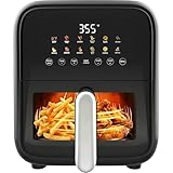 Simple Deluxe 12-in-1 Air Fryer 7.5 Qt, Digital Preset & DIY Function Airfryer with Visible Window, Nonstick and Dishwasher-Safe Basket, Chicken, Fries, Fish, Tart, Cake, DIY, Black