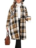 TIANZHU Womens Plus Size Long Sleeve Flannel Plaid Shacket Jacket Knee Length Lapel Button Down Coats Shirts Casual Fall Shacket Coffee 2X