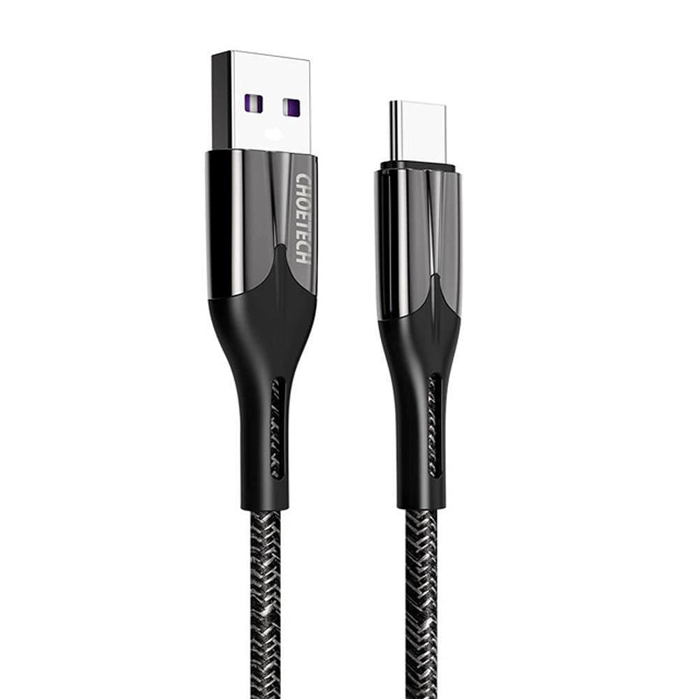 CHOETECHAC0013 5A Nylon Braided USB-A to Type-C Fast Charge Cable, 1.2 Meter Length, Black
