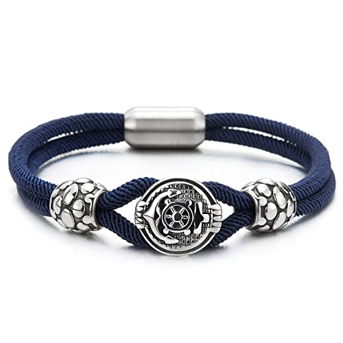 COOLSTEELANDBEYOND Homme Femme Deux Rangs Bleu Nautique Marin Yacht Corde Bracelet avec AcierAncre Charmes