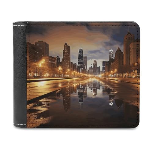 Chicago Bifold Wallets for Men Pu Leather Durable Personalized Mens Wallets for Work Or Daily Use