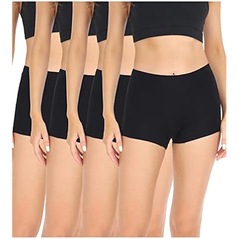 wirarpa Women's Boyshort Panties Stretchy Mid High Waisted Cotton Underwear Boxer Briefs for Women 4 Pack Black Large Cover