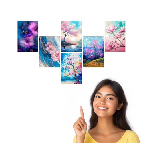 Image of SiddArtify Floral Abstract Art Print Set - Pink Purple Blue & Gold - Set of 2-4x6 Inch - Board (Pack of 6) - Sticker (Pack of 6) Wall Room Decoration art Poster Prints
