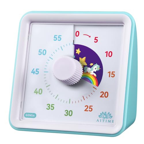 MUQING Visual Timer for Kids, 60 Minute Toddler ADHD Timer, Visual Countdown Timer for Autism, Suitable for Studying, Office, Kitchen Cooking, Unicorn and Rainbow - Thumbnail 2