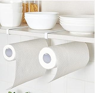 TANCUDER 2 Pcs Paper Towel Holder Under Cabinet Paper Rolls Rack Organizer Kitchen Paper Hanger Storage Napkins Rack for Toilet Bathroom Living Room, Drill Free (White)