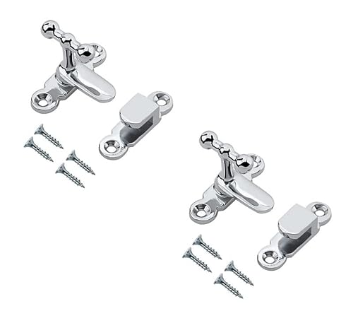 TERF® Showcase Type Catch Polished Chrome 40mm Door Turn Catches Cupboard Cabinet Wardrobe Latch Catch Lock Gate Shed Door Rabbit Hutch Thumb Turn Button with Fixing Screw - Pack of 2