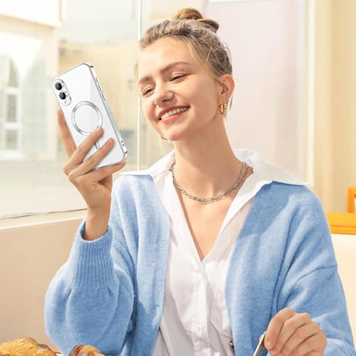 Image of VONZEE Clear Logo Electroplating Transparent Clear Case for Samsung Galaxy S25 Edge 5G, Magnetic Plating [Support for MagSafe Charger] Electroplate TPU Cover-Silver