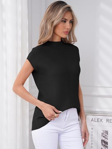 Image of Anbech Women's Mock Neck Sleeveless Pullover Sweater Vest Cap Sleeve Knit Summer Tank Tops