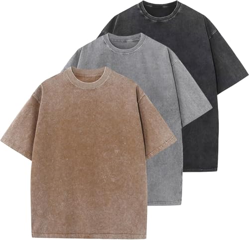 Image of Men's Oversized T-Shirts Cotton Unisex Short Sleeves Casual Loose Wash Solid Basic Tee Tops