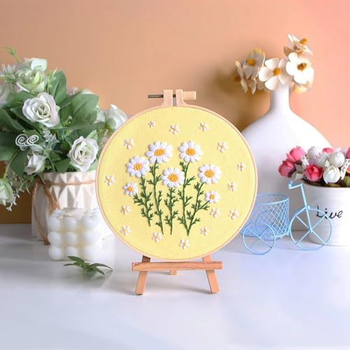 Image of Louise Maelys Daisy Flower Beginners Embroidery Kits,Cross Stitch Kit for Adults,DIY Needlepoint with Floral Pattern,Including Hoop,Threads and Instruction