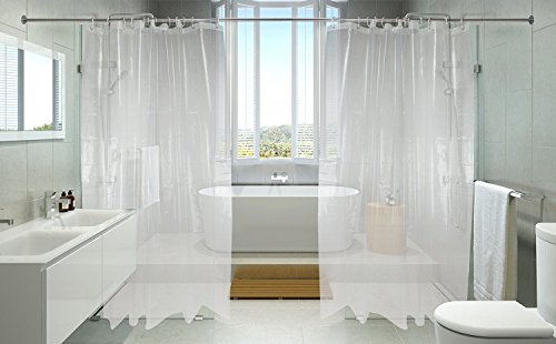 HelloAuto 1.7 Times Thick Shower Curtain Liner Bath Curtain Liner Set with 12 Hooks Waterproof (72x72 in)-Clea