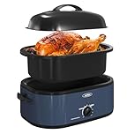 Sunvivi Roaster Oven, Electric Roaster Oven with Self-Basting Lid, 24lb 20-Quart Turkey Roasters with Unique Defrost/Warm Function, Large Roaster with Removable Pan & Rack, Stainless Steel, Blue