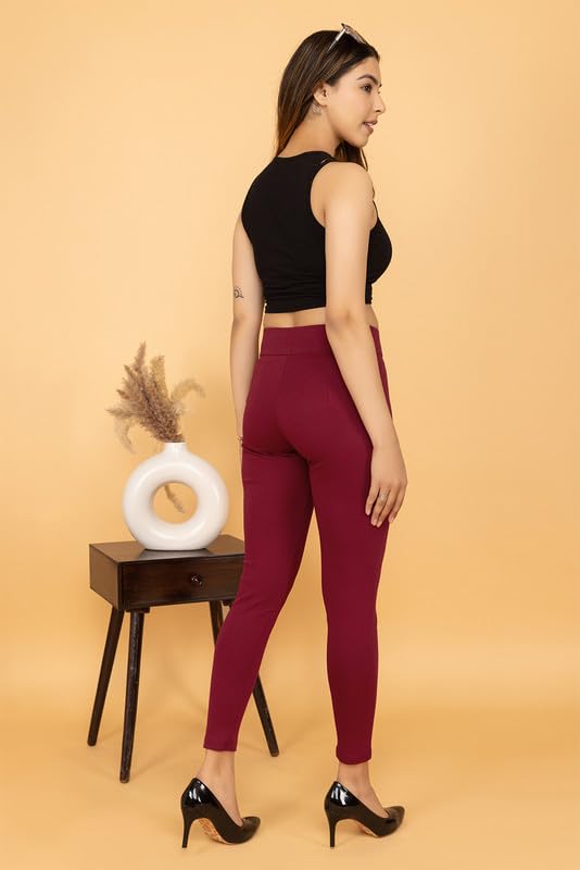 Image of Mlada Slim Fit Jeggings with Elastic Waist Band for Women Office Work Formal Wear Trousers Stretch Cotton Knit High Waist Skinny Fit Jeggings Lycra Pants Travel Comfort Jeggings