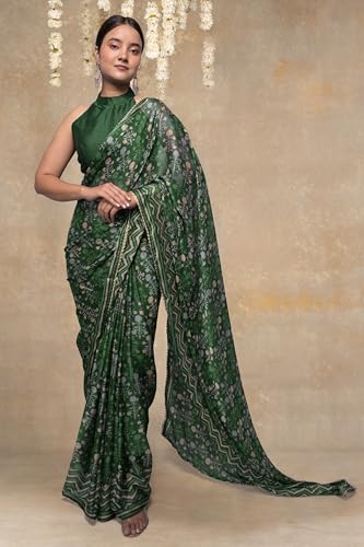 Image of MIRCHI FASHION Women Saree Floral Print Chiffon | Lightweight Festive Occasion Sari for Farewell and Functions with Unstitched Blouse Piece