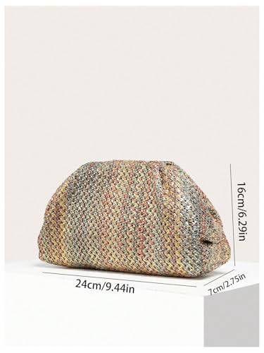 Image of Verdusa Women's Straw Woven Clutch Handbags Striped Dumpling Clutch Purses Dark Multicolor One-Size