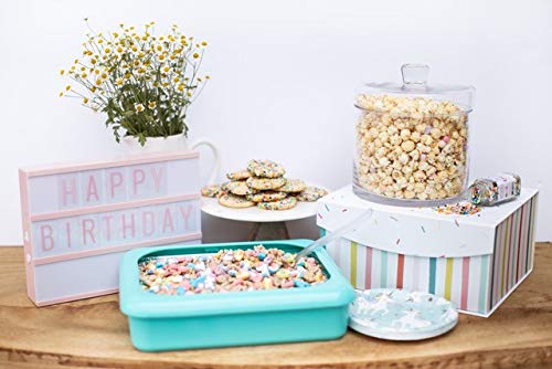 Fancy Panz 2-in-1 Dress Up & Protect Your Foil Pan, Made in USA, Fits 2 size of foil pans. Foil Pan & Serving Spoon Included. Hot or Cold Food. Stackable for easy travel. BPA free (Aqua)