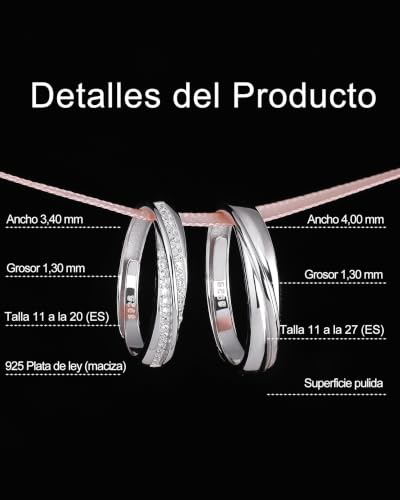 Miniatura 2 de Meissa Alianzas Anillo De Pareja Plata 925 Anillo De Compromiso Anillos Ajustables Joyería De Boda Hecha A Mano Anillos De Banda Tamaño 4-21,25, Juego De Dos