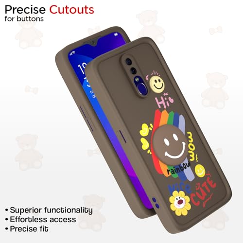 Image of Pikkme Back Cover for Oppo F11 | Soft Silicone| Cute Rainbow Smile & 3D Cartoon Flower Design | Shockproof Raised Camera Protection Bumper Case (Brown)