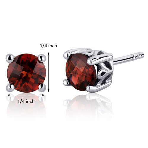 Peora Garnet Stud Earrings 925 Sterling Silver, Solitaire Scroll Gallery, 2 Carats Total, Round Shape 6Mm, Friction Backs #TOP4