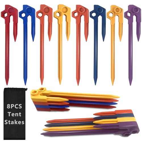 Sysmashing 8 pcs Splicable 8 inch Outdoor Tent Stakes Heavy Duty Screw Style for Camping, Hiking, Ultimate Ground Stakes Ground Anchors Pegs