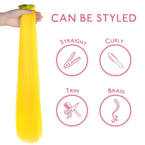 Image of WENNALIFE 12 PCS Yellow Hair Extensions Clip in, Colored Clip in Hair Extensions for Kids Highlights Rainbow Hair Clips for Girls Synthetic Straight Pop-up Style Colorful Girls Hair Accessories
