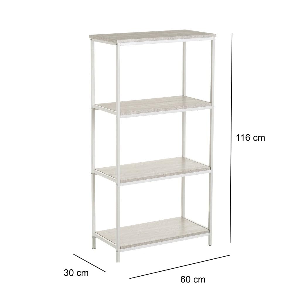 LOLAhome - Estantería Urban Industrial Metal Blanco con 4 estantes símil Madera de 60x30x116 cm. Organiza y Decora tu salón o Cuarto con Este Funcional y Bello diseño contemporáneo.