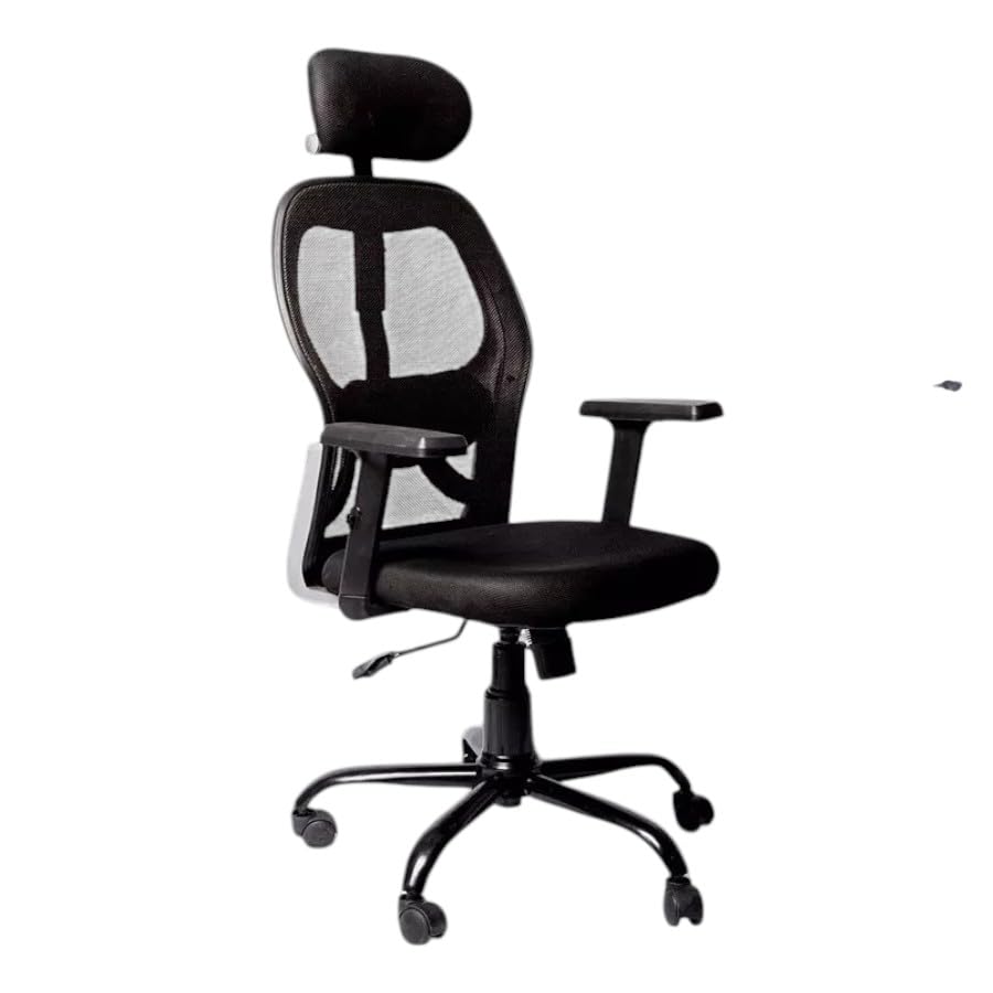 Image of High Back Ergonomic Office Chair with Adjustable Headrest | Breathable Mesh Back | Thick Padded Seat | Adjustable Height, 360 Swivel Wheels |Executive Computer Desk Chair for Home & Office |