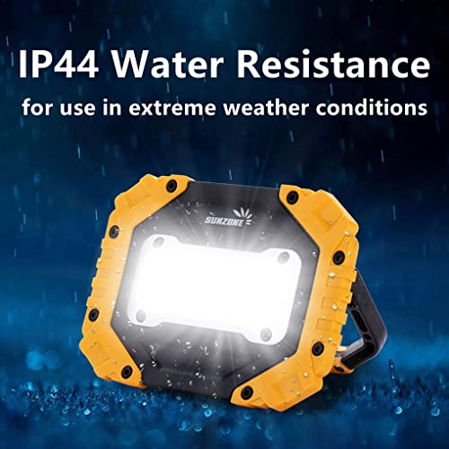 Sunzone Portable LED Work Light,AA Battery Powered Flood Lights,Super Bright Workshop Job Site Lighting for Camping, Hiking, Fishing, Car Repair with Emergency SOS Mode (2 Pack)