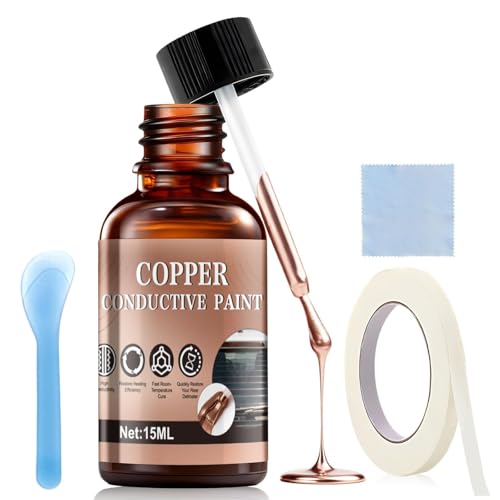 15 ML Rear Defroster Repair Kit Copper Conductive Paint Extremely High Conductivity & Fast-Curing & Strong Adhesion Rear Window Defroster Repair Kit with Brush Scraper Masking Paper