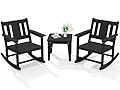 SERWALL 3 Piece Rocking Bistro Set, HDPE Patio Furniture Set with Bistro Table and Chairs for Backyard,Porch, Poolside, Balcony, and Garden- Black