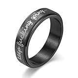 WOYNJI 8MM Stainless Steel Spinner Fidget Anxiety Ring for Men Women Inspirational Quote Keep Fucking Going Worry Stress Relieving Band Rings Black Size 11