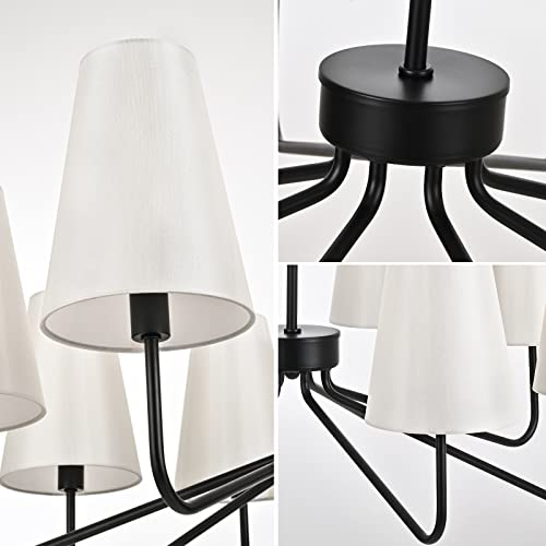 Peblto Metal Black Chandeliers With Fabric Shades, 8-Light Modern Farmhouse Chandelier, Dining Room Light Fixture For Living Room, Bedroom, Foyer, Entryway, Staircase #TOP7