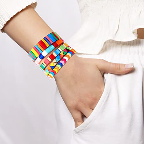 LOVETILE 5Pieces Colorful Tile Beaded Bracelets Enamel Block Strand Stretch Bracelets Bangle for Women Girls Birthday - Image 4