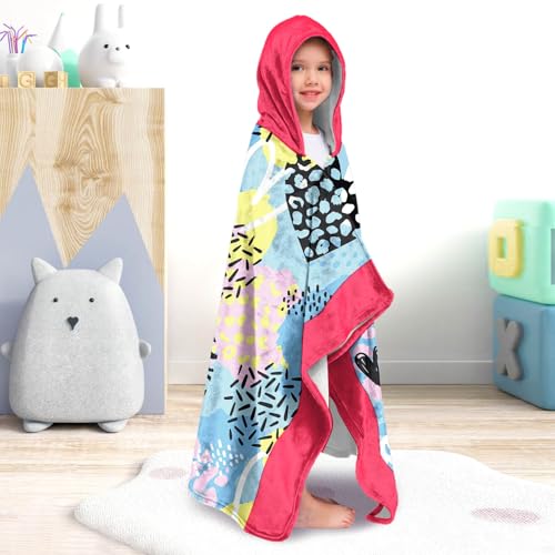 Image of Heart-shaped Print Girls Beach Towel with Hoodie for Kids Toddlers Age 4-8, Pink Blue Bath Towels Shower Wrap for Girls, Hooded Poncho Beach Blanket for Pool Swimming Wearable Bath Towel for Child