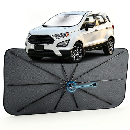 Image of Car Windshield Sun Shade for Ford EcoSport 2018-2022 - Reflective Coated Fabric Sunshade Umbrella for Front Window, UV Protection Heat Shield Sun Blocker Heat Reflector, 1:1 Exact Fit Keep Car Cool