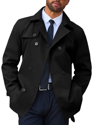 Image of Runcati Mens Trench Coat Double Breasted Notched Lapel Jacket Casual Belted Windbreaker Overcoat