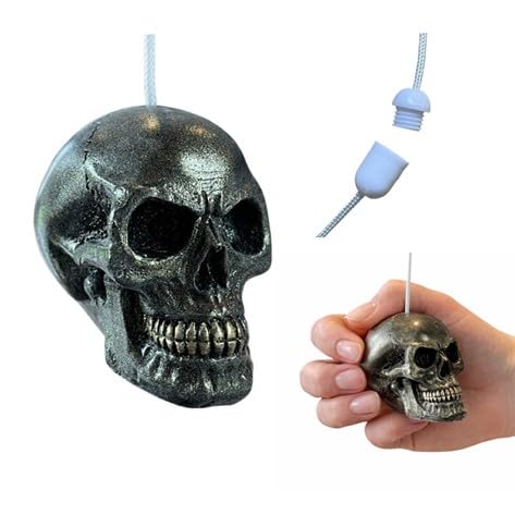Lowgy Metallic Skull Light Pull with Cord & Connector for Easy Fitting - Choice of Cord Colours & Connectors - Gothic Bathroom Pull Cord (Gold)