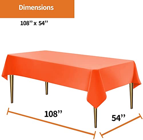Image of Party Dimensions Orange Disposable Plastic Tablecloth for Rectangle Tables (48 Pack) Premium Decorative Table Cloths for Parties, Events & Weddings, Indoors & Outdoors, 54 x 108 inches