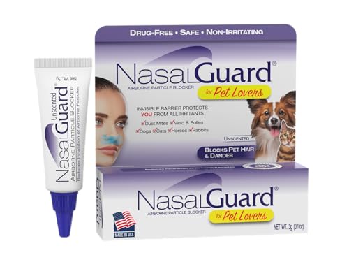 NasalGuard for Pet Lovers Allergy Relief, Pet Hair & Dander Blocker Nasal Gel - Drug-Free, Safe for The Whole Family, Non-irritating, Moisturizing, Made in USA (Unscented, 3 Gram)