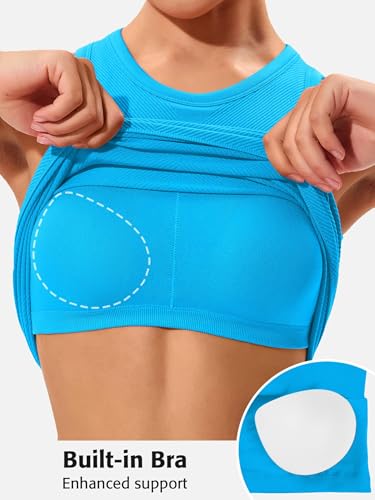 Image of ATTRACO Ribflex Workout Tank Tops for Women Seamless Full Length Gym Tops Athletic Yoga Top Built in Bra