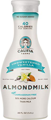 Califia Farms Unsweetened Vanilla Almondmilk, 48 Oz (Pack of 2) | Dairy Free | Whole30 | Keto | Vegan | Plant Based | Nut Milk | Non-GMO,420130