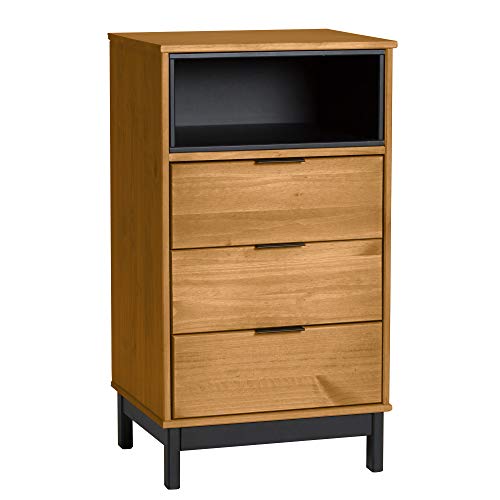 VS Venta-stock Sinfonier de Noche Luna de 3 cajones y 1 Hueco Color Madera/Negro, Madera Maciza, guías metálicas