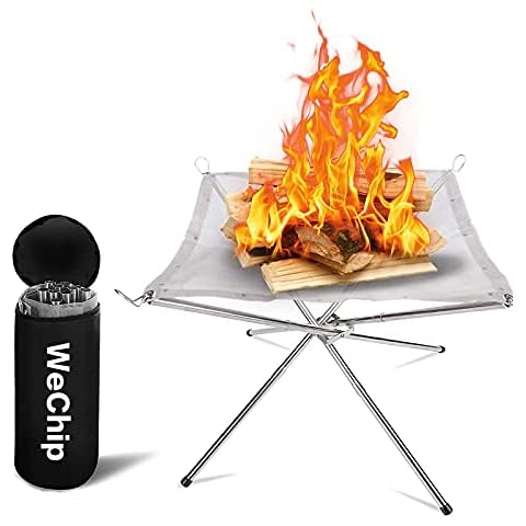 Portable Camping Fire Pit WeChip, Foldable Fire Pit [with Bag] [Strong and Sturdy] 304 Stainless Steel Mesh Fire Pit, [Easy Detachable] Firepit for Picnics, Camping, Bonfires, Backyard or Home Gardens Cover