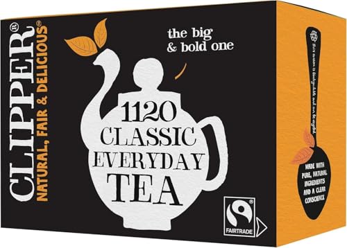 Clipper Tea Everyday Fairtrade Black Tea Bags Set of 1120 | Bulk Catering Pack of 1120 Teabags | Unbleached, Plant Based & Biodegradable | Perfect for Office, Parties, Afternoon Tea, & Food Service